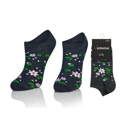 Intenso nízké dámské ponožky Květy - tmavě šedé