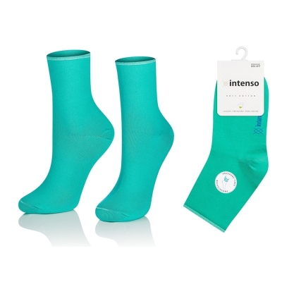 Intenso beztlakové bavlněné vysoké dámské ponožky - tyrkysově zelené