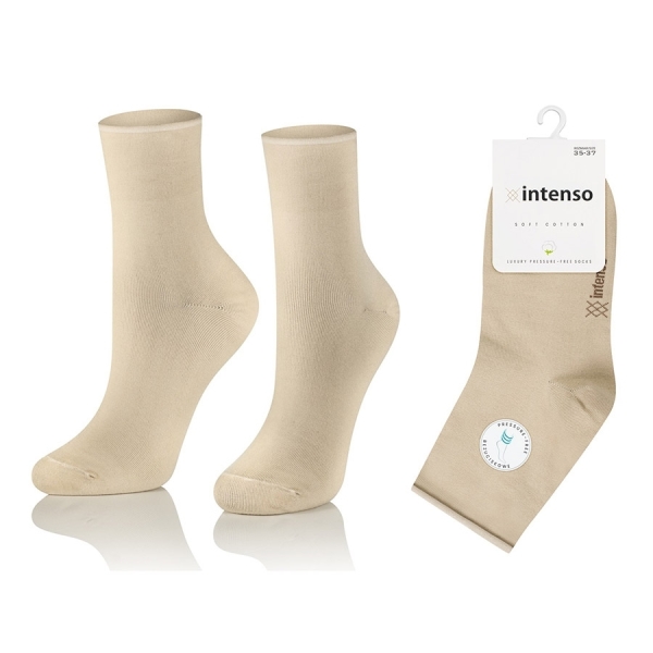 Intenso beztlakové bavlněné vysoké dámské ponožky - světle béžové