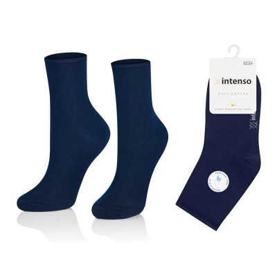 Intenso beztlakové bavlněné vysoké dámské ponožky - tmavě modré