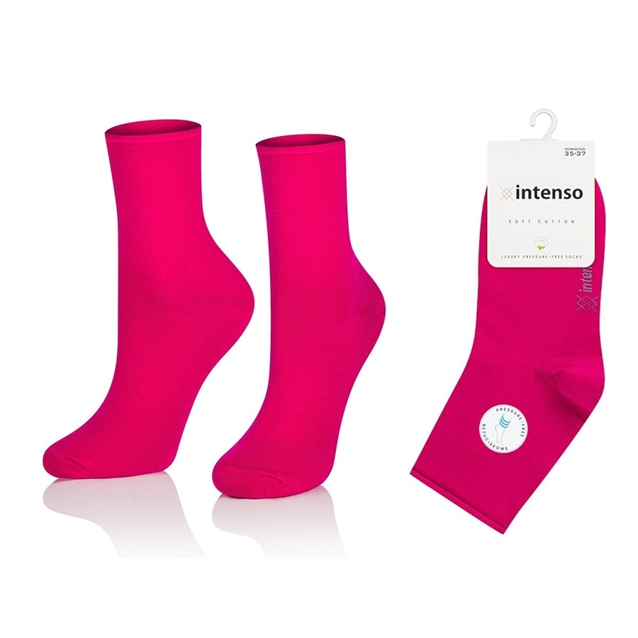 Intenso beztlakové bavlněné vysoké dámské ponožky - růžové