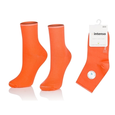 Intenso beztlakové bavlněné vysoké dámské ponožky - oranžové