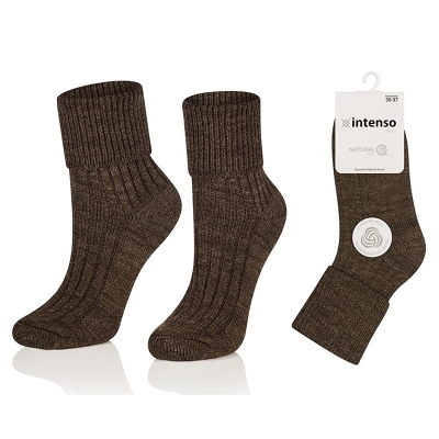 Intenso Natural Wool vlněné beztlaké dámské ponožky - hnědé
