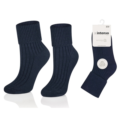 Intenso Natural Wool vlněné beztlaké dámské ponožky - tmavě modré