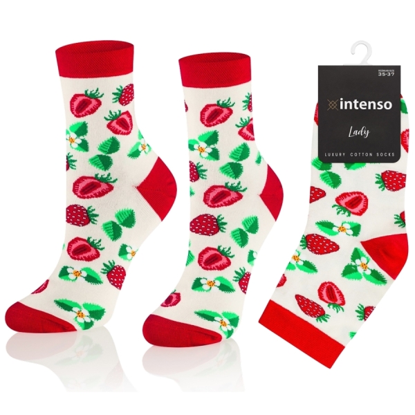 Intenso vysoké veselé dámské ponožky Jahody