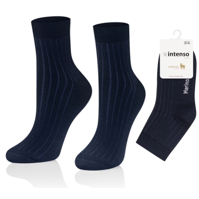 Intenso dámské vysoké vlněné ponožky Merino vlna - tmavě modré 0648
