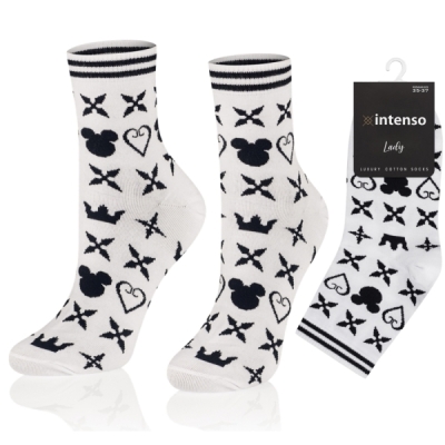 Intenso Luxury dámské vysoké ponožky - bílé s černými vzory
