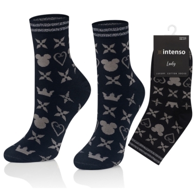 Intenso Luxury dámské vysoké ponožky - černé s šedými vzory