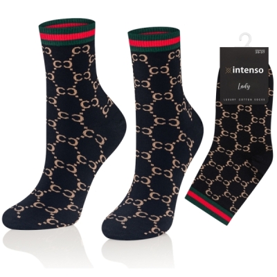 Intenso Luxury dámské vysoké ponožky - černé s červeným lemem