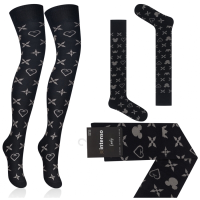 Intenso dámské bavlněné nadkolenky se vzory AA2 - černé
