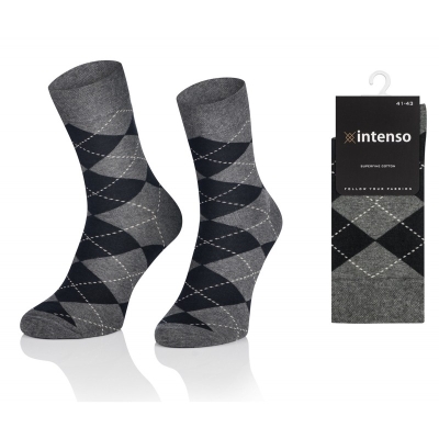 Intenso elegantní pánské vysoké ponožky - kárované (šedé)