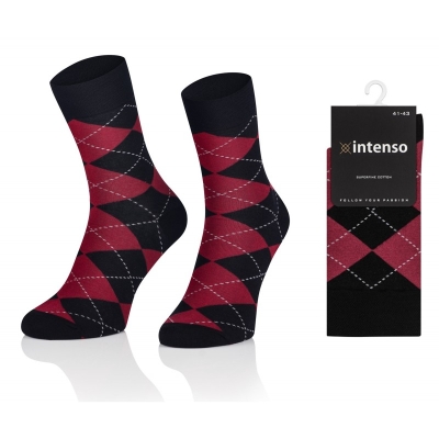 Intenso elegantní pánské vysoké ponožky - kárované (červené)
