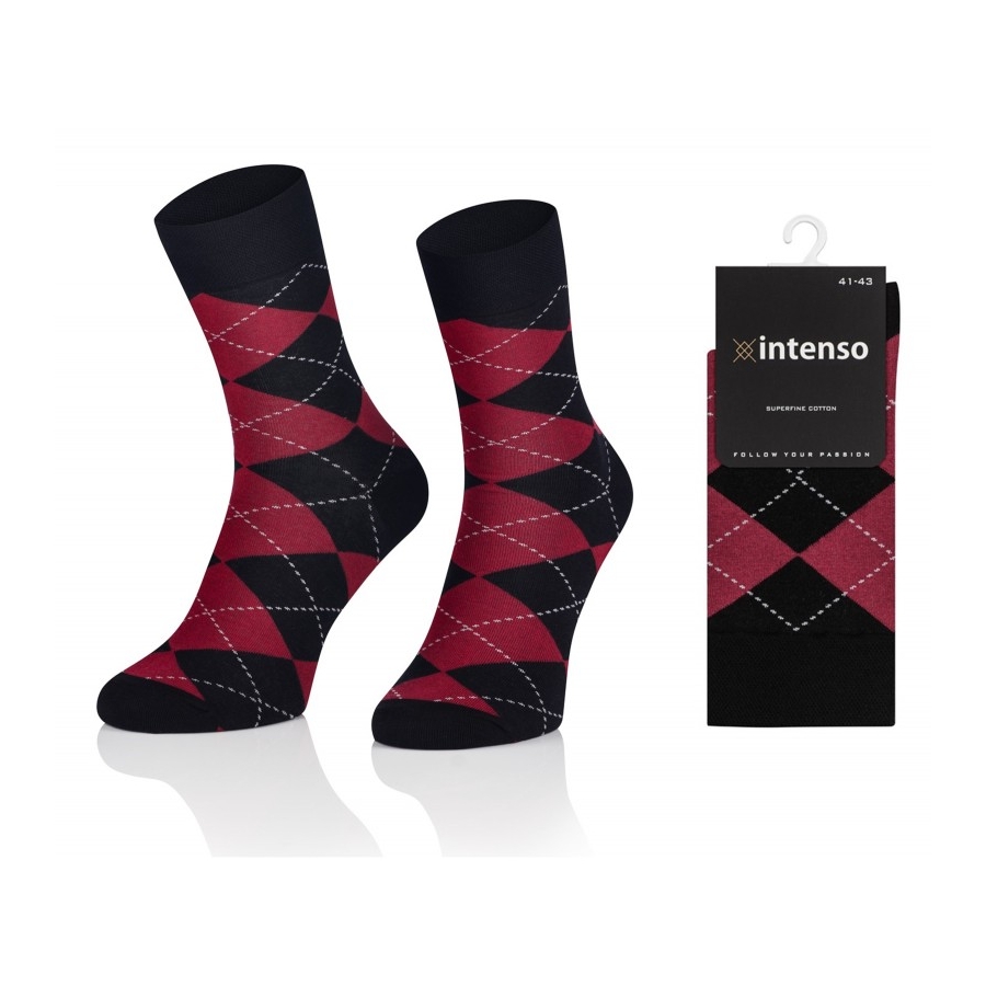 Intenso elegantní pánské vysoké ponožky - kárované (červené)