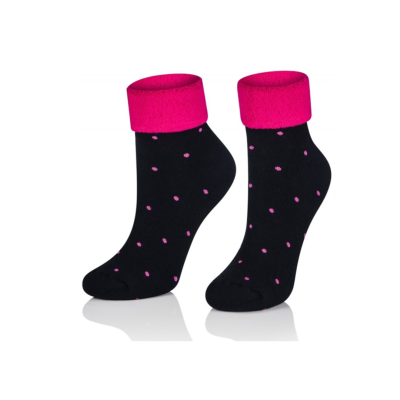 Intenso dámské  vysoké froté ponožky Puntíky - černorůžové