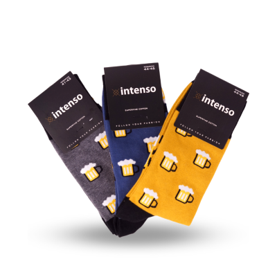 Intenso Veselé pánské vysoké ponožky Pivo - šedé