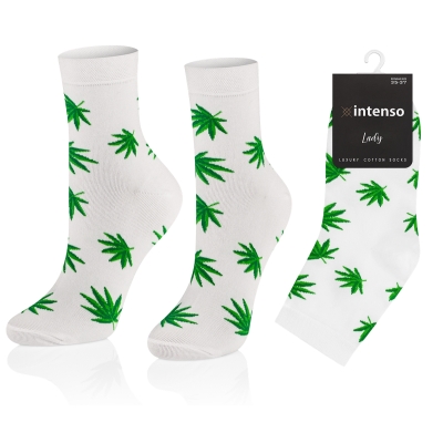 Intenso vysoké dámské ponožky Konopí - bílé