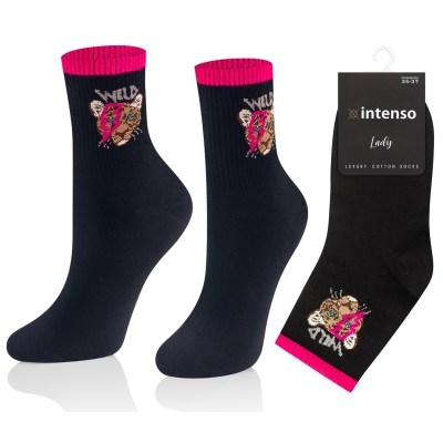 Intenso Luxury dámské vysoké ponožky - wild tygr černé