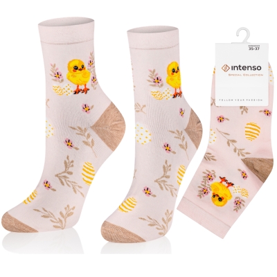 Intenso vysoké veselé dámské ponožky velikonoce- Kuřátko