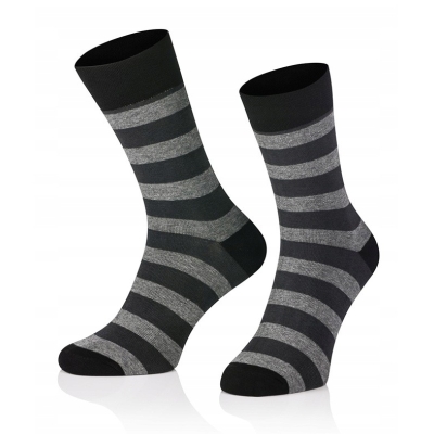 Intenso vysoké elegantní ponožky Pruhy černo-šedé