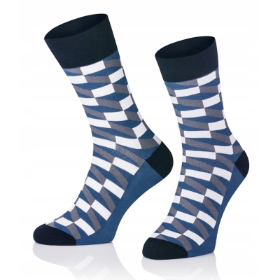 Intenso vysoké elegantní ponožky Obdélníky - modro šedé