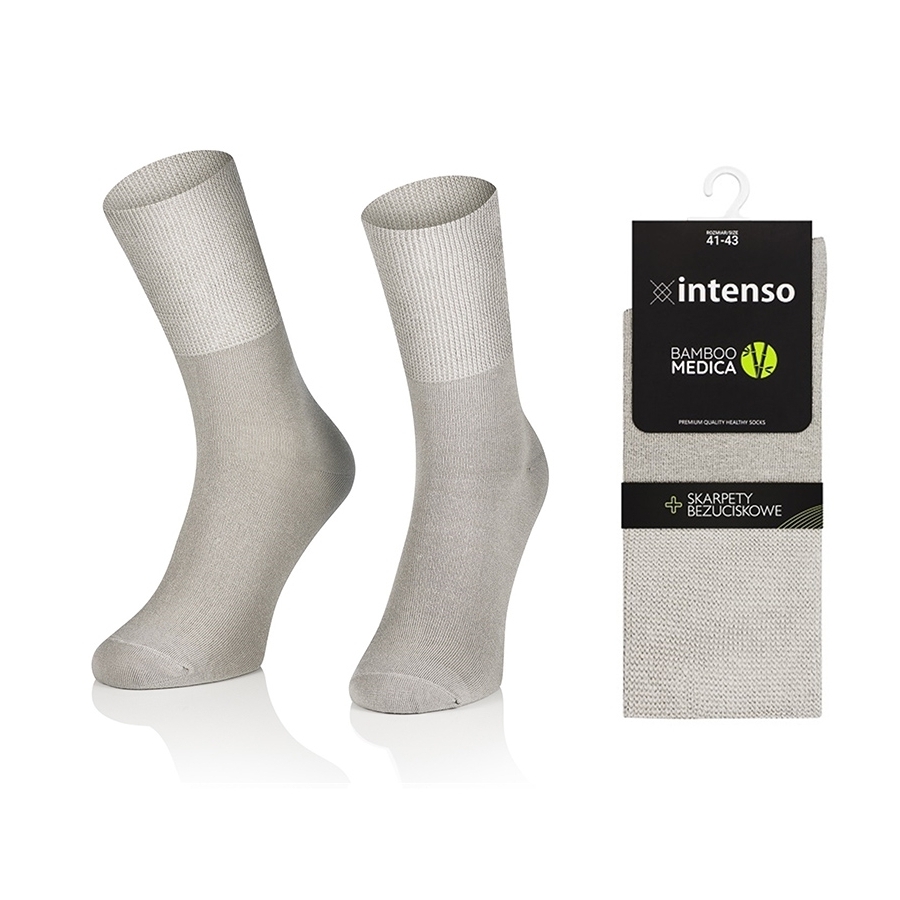 Intenso beztlakové pánské zdravotní bambusové ponožky - světle šedé