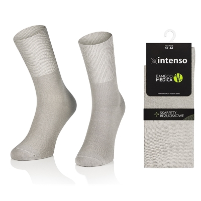Intenso beztlakové pánské zdravotní bambusové ponožky - světle šedé