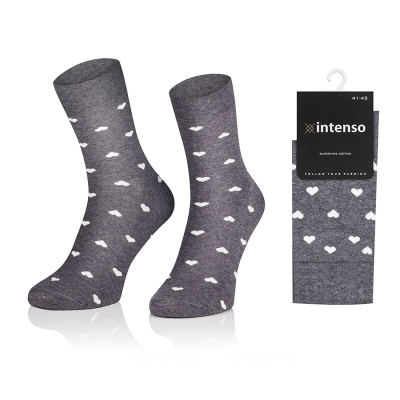 Intenso elegantní pánské vysoké ponožky Vzor 5 Srdíčka - šedé
