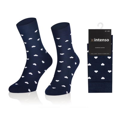 Intenso elegantní pánské vysoké ponožky Vzor 6 Srdíčka - tmavě modré