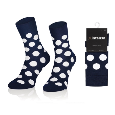 Intenso elegantní pánské vysoké ponožky Vzor 9 Puntíky - tmavě modré
