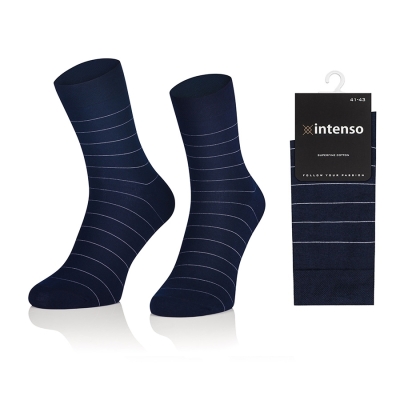 Intenso elegantní pánské vysoké ponožky Vzor 11 Proužky - tmavě modré