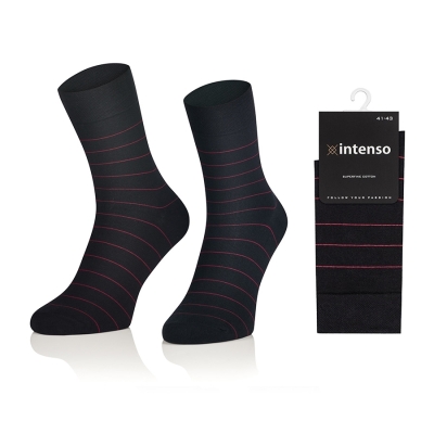 Intenso elegantní pánské vysoké ponožky Vzor 12 Proužky - černé