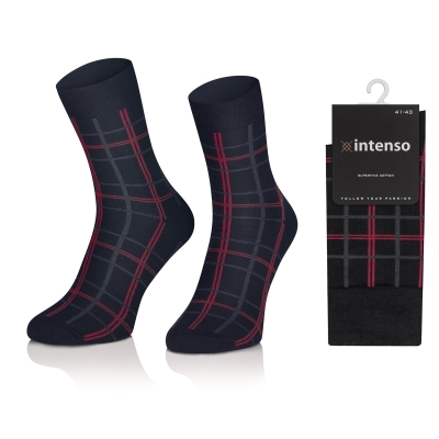 Intenso elegantní pánské vysoké ponožky Vzor 16 Mřížky - červeno černé