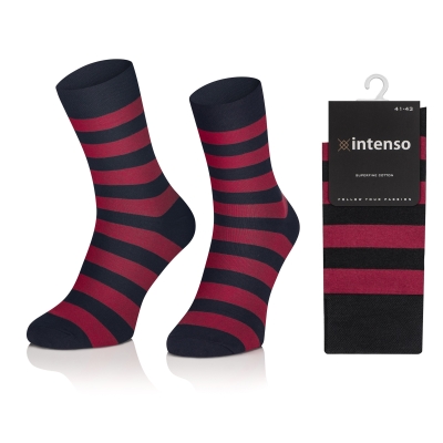 Intenso elegantní pánské vysoké ponožky Vzor 15 Pruhy - černo-červené
