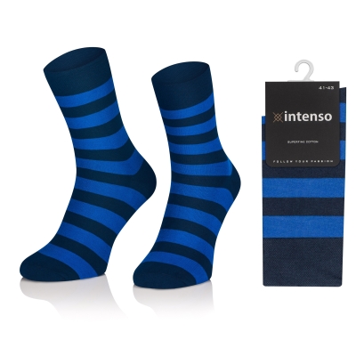 Intenso elegantní pánské vysoké ponožky Vzor 13 Pruhy - černo-modré