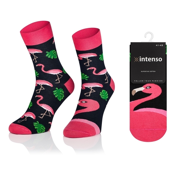 Intenso vysoké veselé dámské ponožky Plameňáci