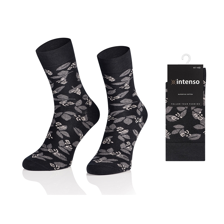 ELEGANCKIE SKARPETY MĘSKIE WE WZORY WZ30 KWIATY GRAFIT