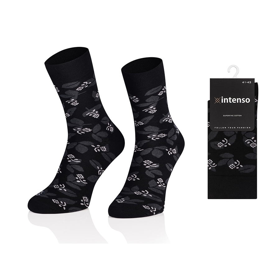 ELEGANCKIE SKARPETY MĘSKIE WE WZORY WZ29 KWIATY CZARNE