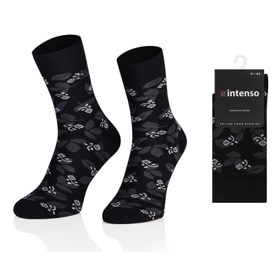 ELEGANCKIE SKARPETY MĘSKIE WE WZORY WZ29 KWIATY CZARNE