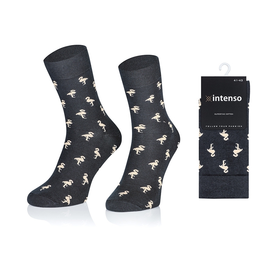 ELEGANCKIE SKARPETY MĘSKIE WE WZORY WZ27 FLAMINGI GRAFIT