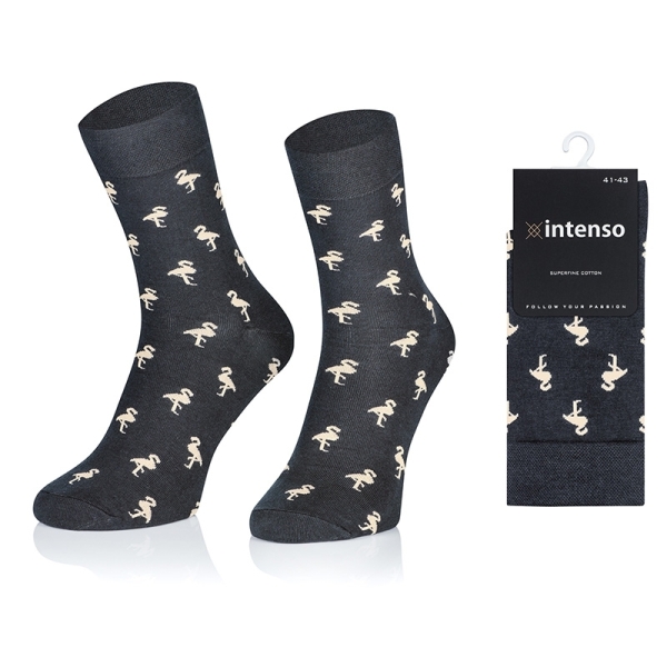 ELEGANCKIE SKARPETY MĘSKIE WE WZORY WZ27 FLAMINGI GRAFIT