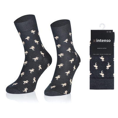 ELEGANCKIE SKARPETY MĘSKIE WE WZORY WZ27 FLAMINGI GRAFIT