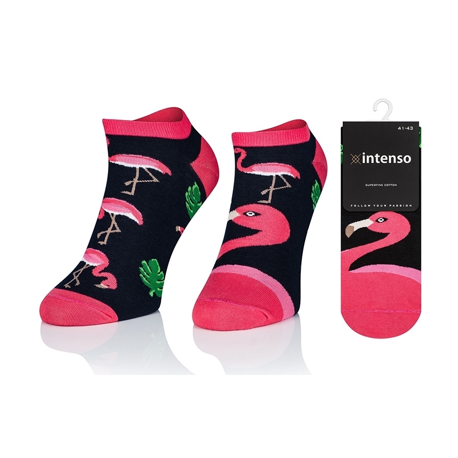 Intenso kotníkové veselé dámské ponožky Plameňák