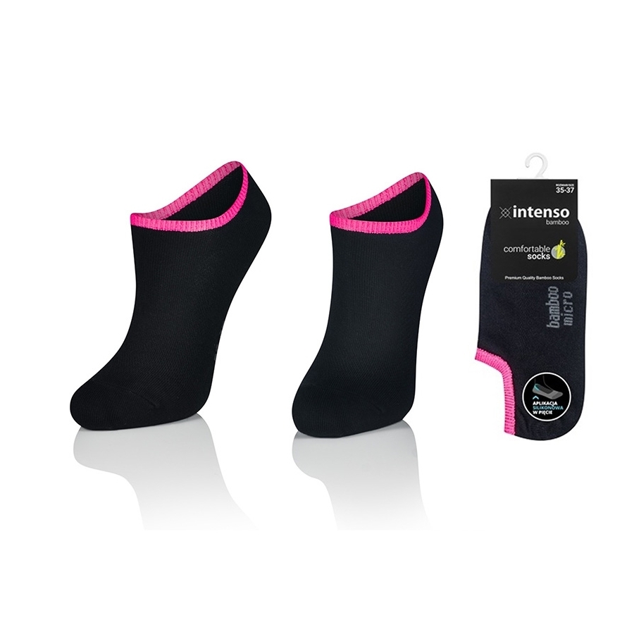 Intenso dámské bambusové ponožky, antislip pata - černo-růžové