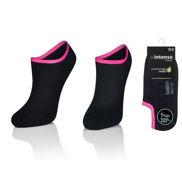 Intenso dámské bambusové ponožky, antislip pata - černo-růžové