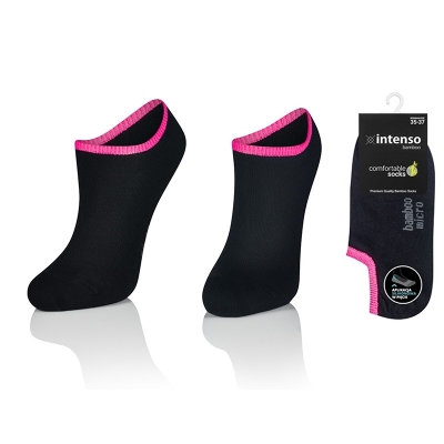 Intenso dámské bambusové ponožky, antislip pata - černo-růžové
