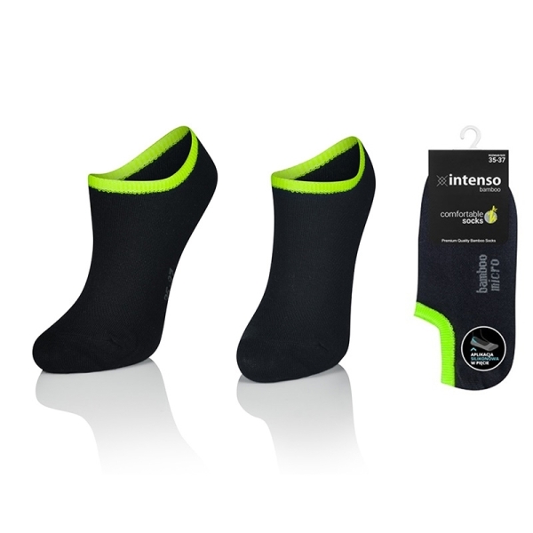 Intenso dámské bambusové ponožky, antislip pata - černo-zelené